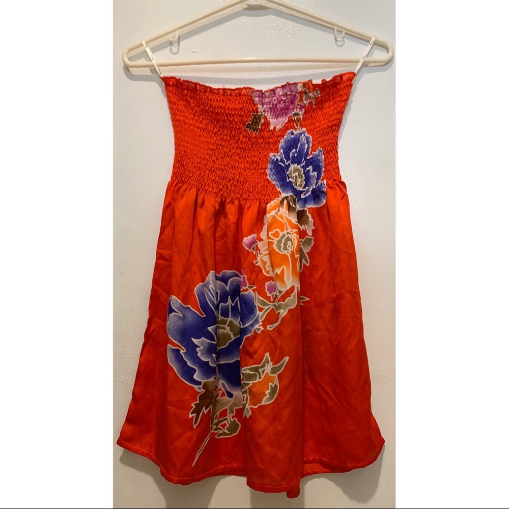 Forever 21 Red Strapless Flowy Floral Top